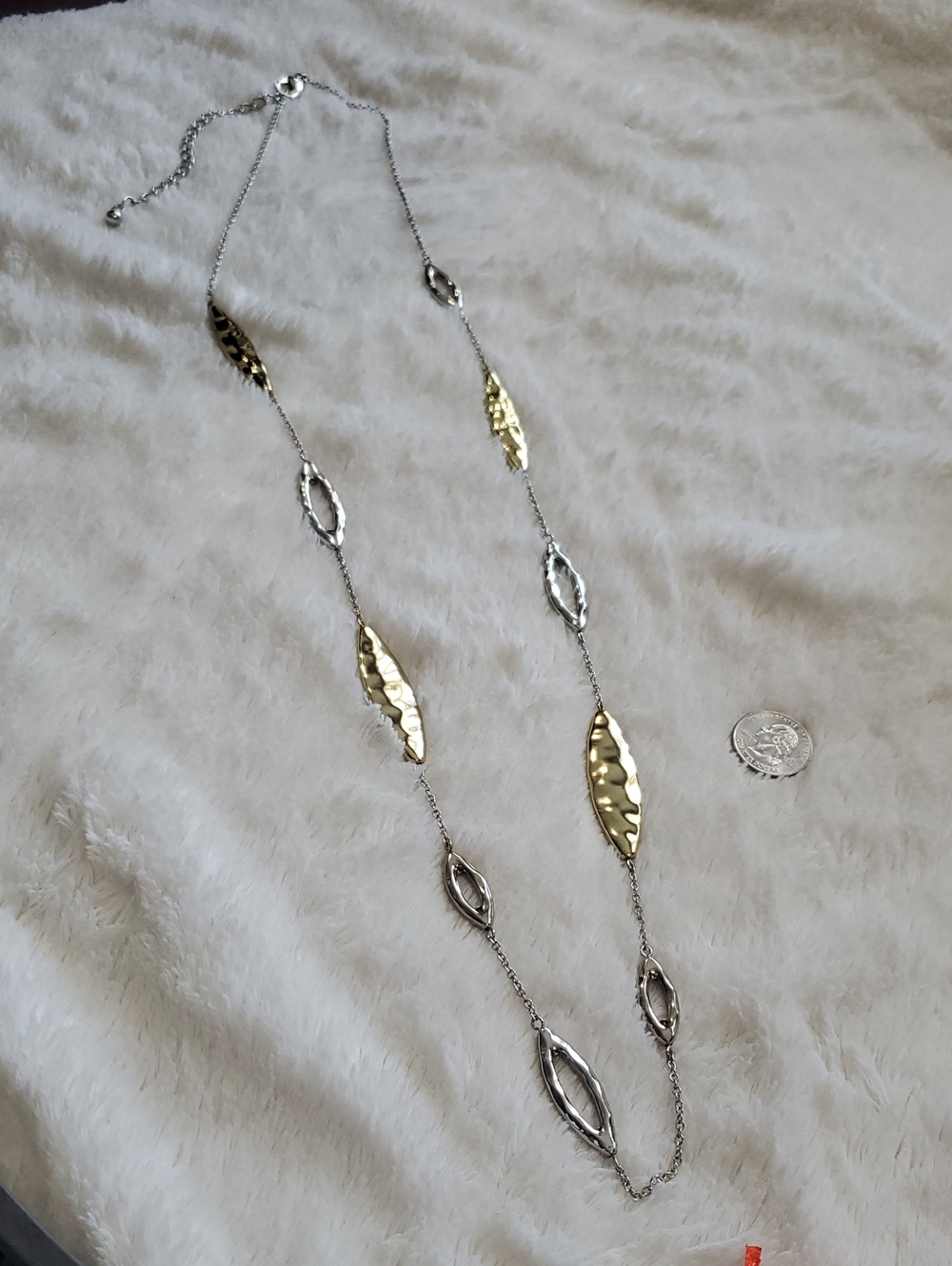 Mixed Metal Long Link Necklace - Gold & Silver